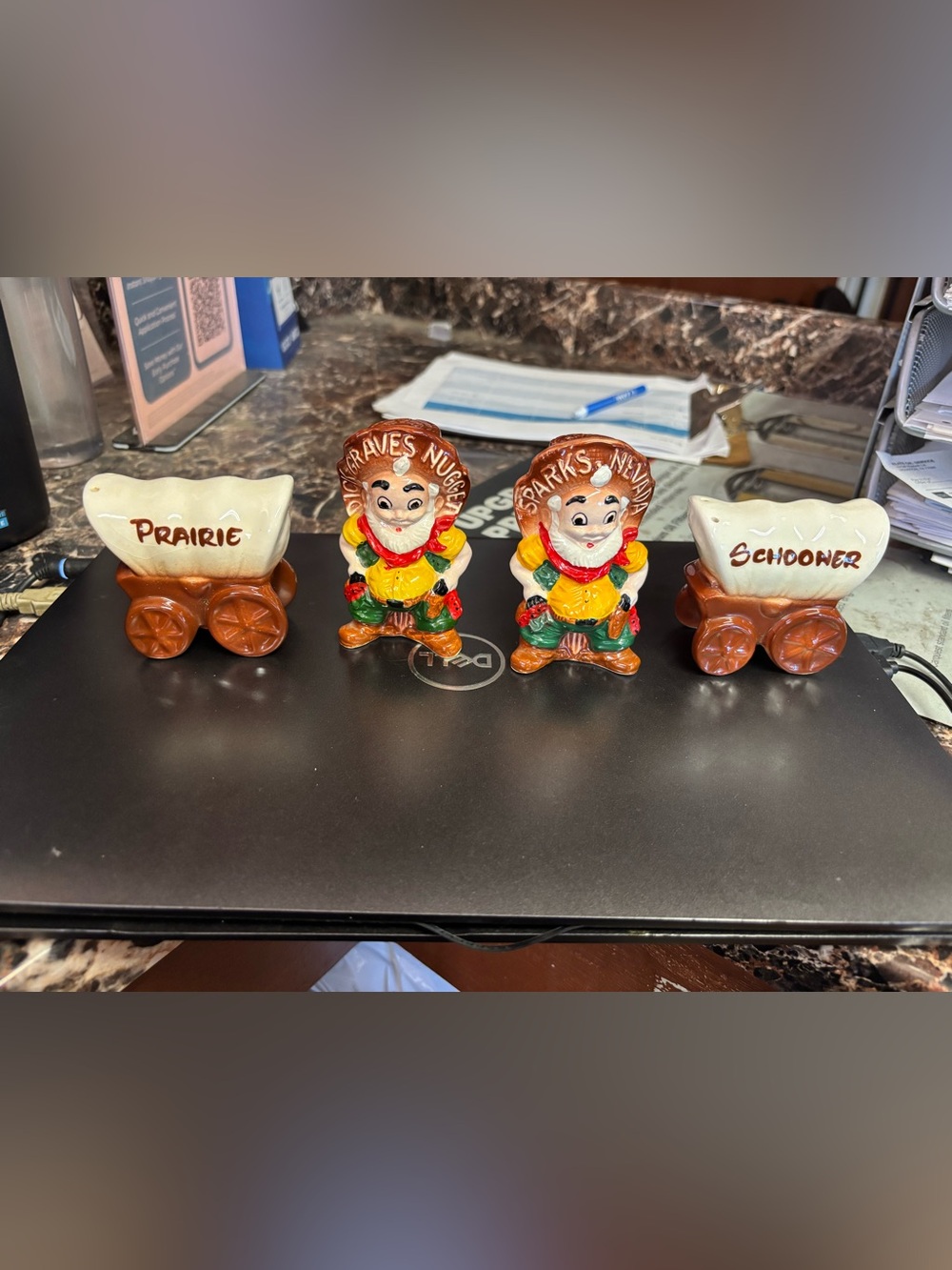 Vintage Last Chance Joe Covered Wagon Salt Pepper Shakers Sparks Nugget Set